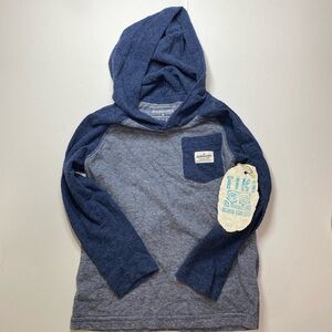 Boys 6 Quicksilver Hoodie Long Sleeve Pocket Tee Modern Fit Denim Navy Color
